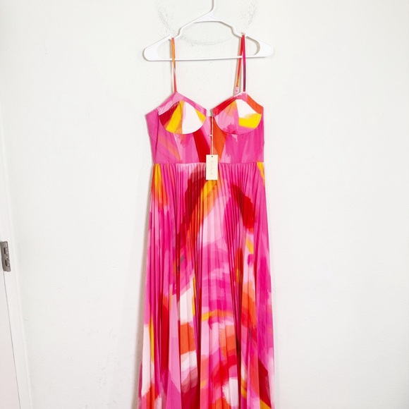 Hutch mali bustier Pink and Orange watercolor pleated Satin Gown - Picture 7 of 12